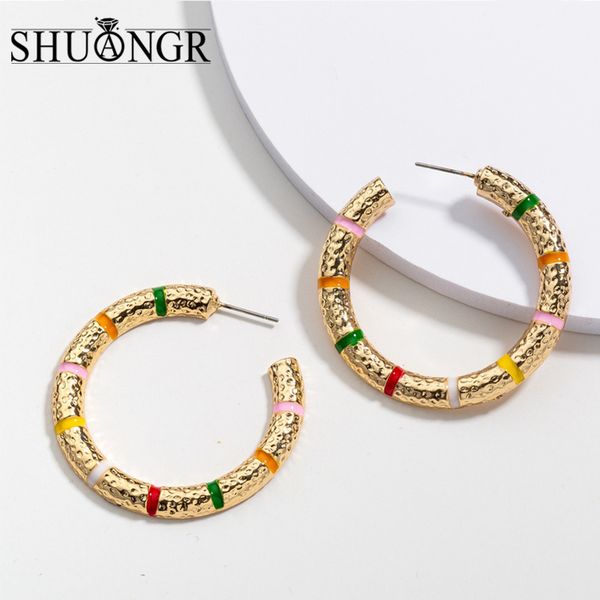 

shuangr vintage ethnic big thick hoop earrings for women fashion gold metal round circle statement earrings party jewelry gifts, Golden;silver