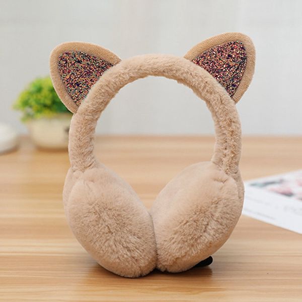 

christmas winter cartoon 3d cat earmuffs plush warm women ear protect sequined shinny soft glitter cute earmuffs, Blue;gray