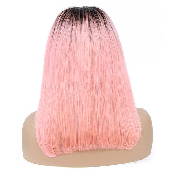 Brezilya Bakire Saç 1b/Pembe Dantel Ön Peruk 1b/Gri Ombre İnsan Saç 13x4 Dantel Ön Bob Wig 8-16inch Düz