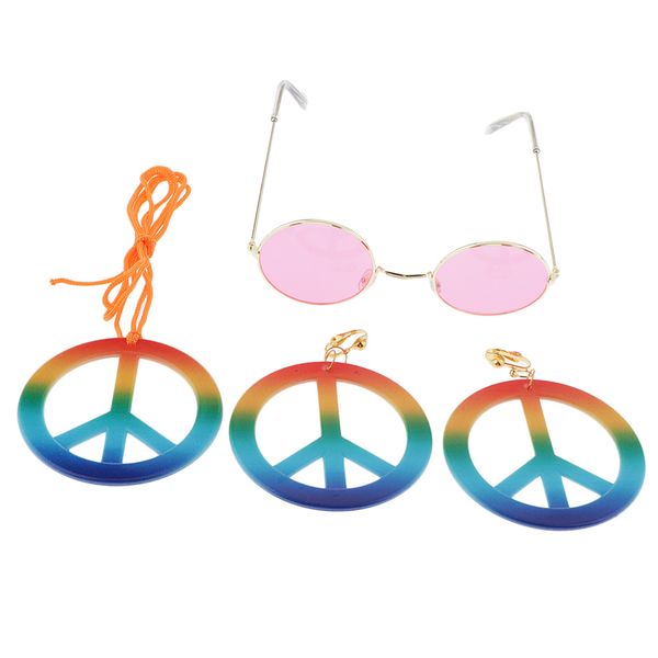 

hippie necklace and sunglasses hook earrings kits for women, White