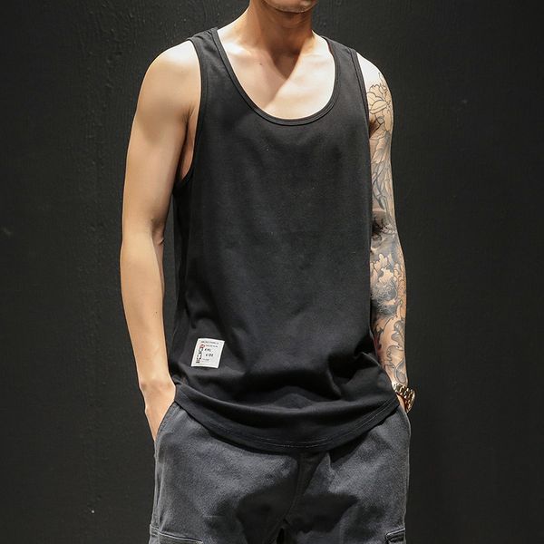 

men's vests summer style youth large size loose sleeveless solid color vest casual fitness cotton vest,, Black;white