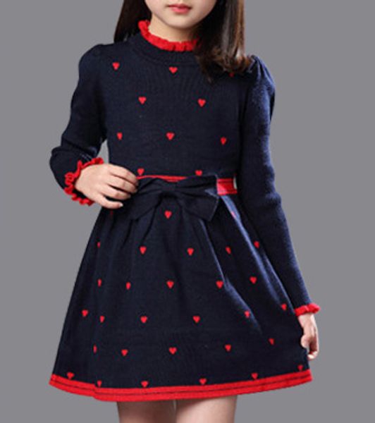 

girls winter cotton turtleneck princess dress long sleeves kids clothing red blue, Red;yellow