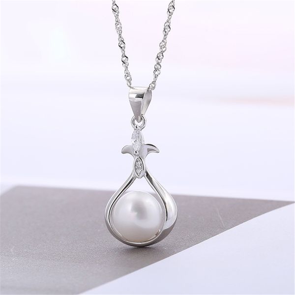 

fashion s925 100% solid sterling silver pearl pendant necklace settings mounting semi mount women's diy jewelry finding gift dz076