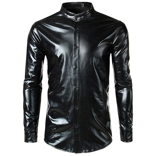 

2019 mens bright surface coating shirt new design mens slim fit long sleeve dress shirts casual shirt jan15, White;black