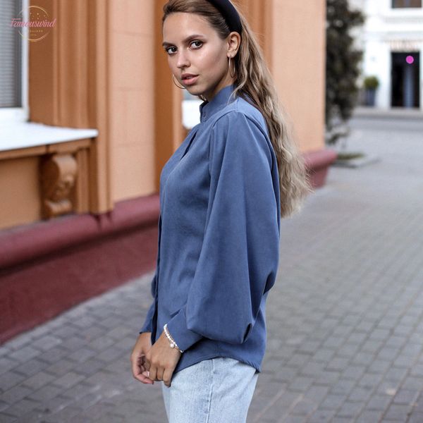 

vintage lantern sleeve autumn winter thicken women shirt blouses single breasted blouse female loose shirts blusas mujer, White