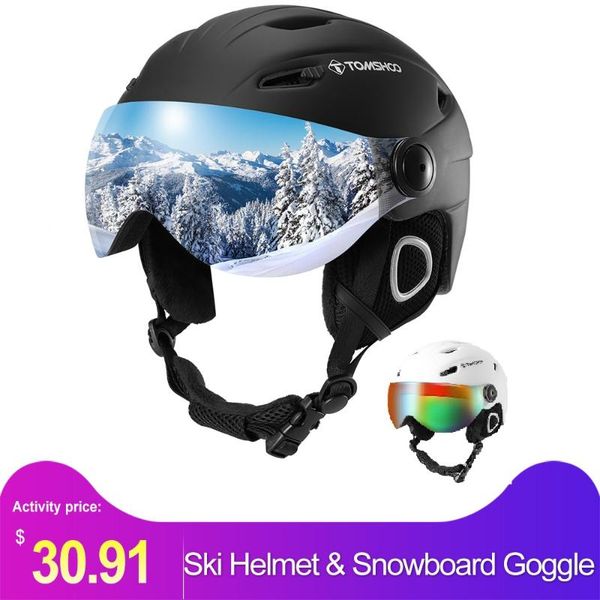 

ski helmet & snowboard goggle skiing snowboard helmet certified safety detachable earmuff built-in goggles unisex