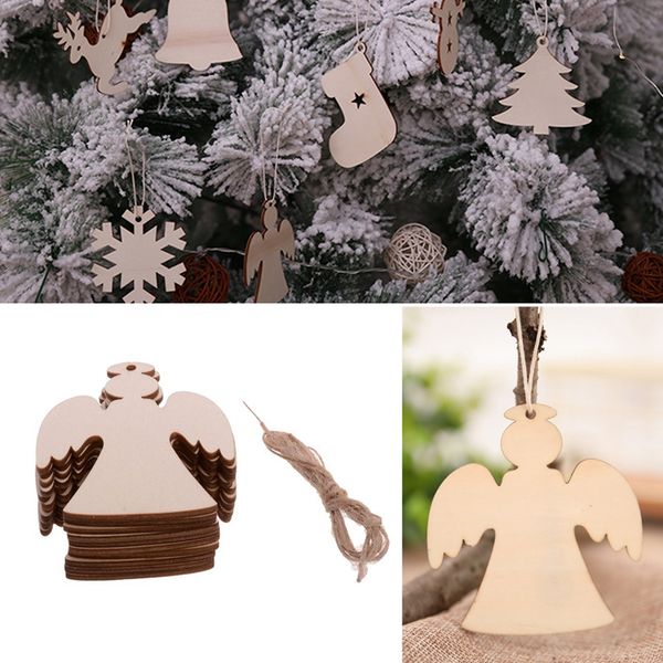 

abfy-10pcs/set tree santa claus boots bells christmas tree hanging wooden ornaments home xmas party christmas decorations ange
