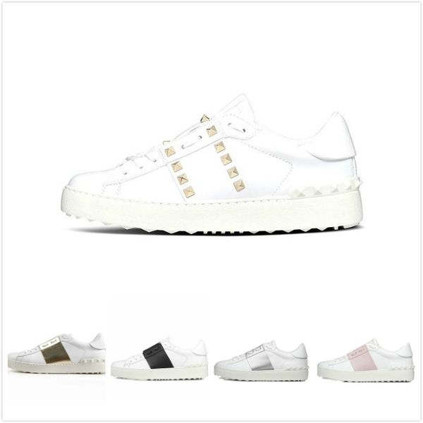

original shoes for men women rivet sliver black green pink stripe leather walking casual shoe size 36-46