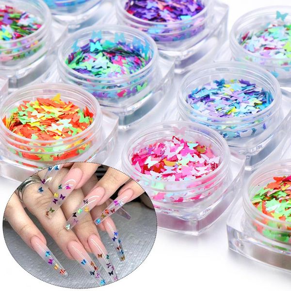 

1box colorful butterfly glitter nail sequins 3d holographic mirror nail sequins flakes art flakes decor tips for girls, Silver;gold