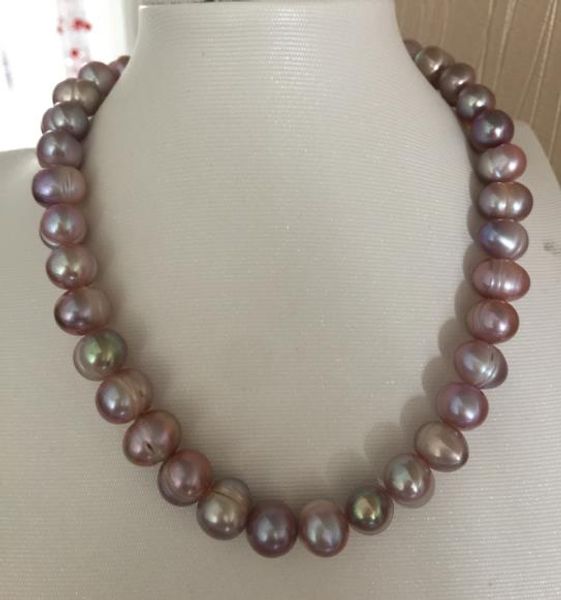 

gorgeous 10-12mm south sea baroque lavender pearl necklace 18inch 925silver, Silver