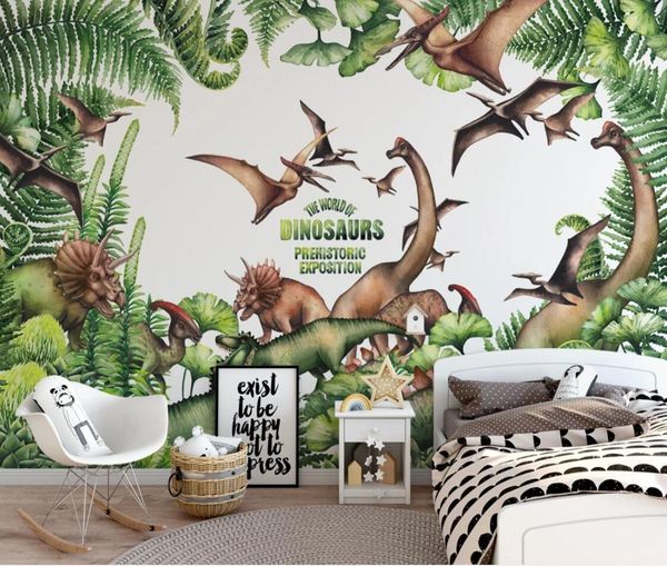 

nordic original forest dinosaur wall mural hand painted wallpaper 3d kids children room murals 3d wall paper hd contact paper