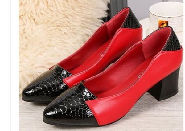 

2020 women's shoes in spring and autumn with new style middle heel coarse heel pointed end@8100, Black
