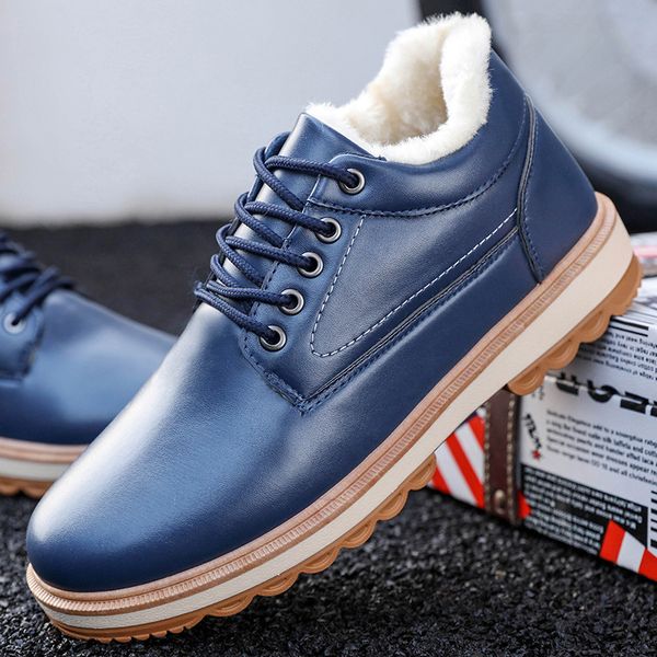

winter british style men boots fashion snow handmade male shoes casual lace up ankle hx-120, Black