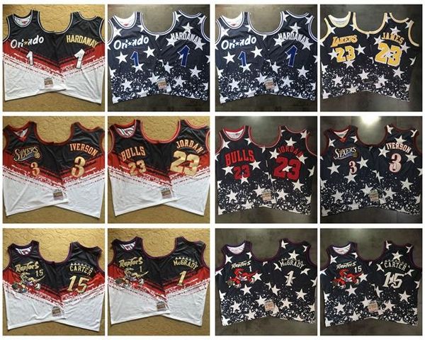 

mitchell & ness independence day fashion swingman basketball jersey #1 #1 mcgrady #3 iverson #15 carter #23 james #23 nba jd, Black;red