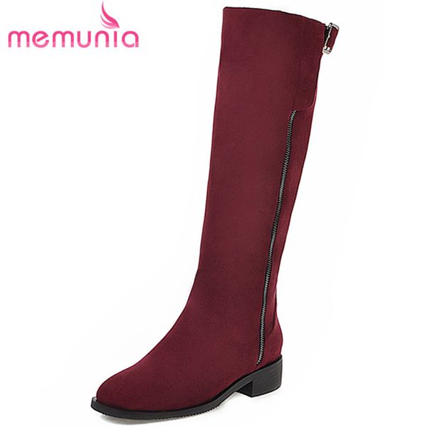 

memunia 2020 big size 46 women knee high boots flock simple zip autumn winter long boots fashion low heels casual shoes woman, Black