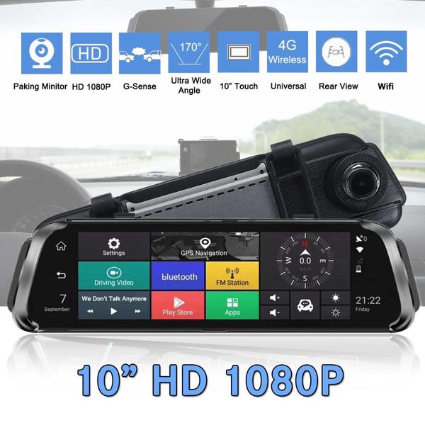 

fhd 1080p 10" car dvr camera rearview mirror digital video recorder 4g wifi gps navigation camcorder dual len dvr dash camera
