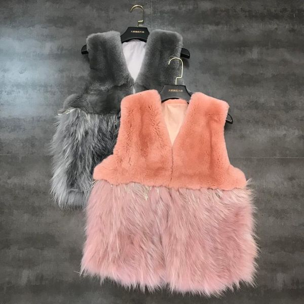 

new winter 2019 stitching fur vest warm vest female, Black;white