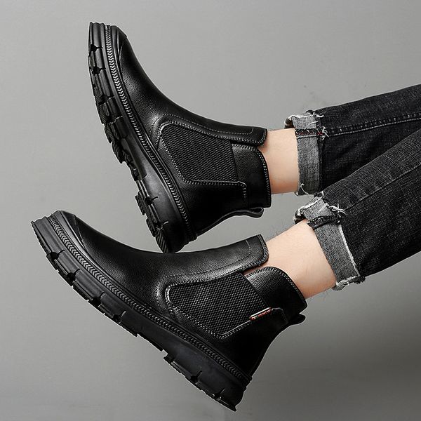

2019 autumn and winter martin boots korean version of the trend of men's leather casual boots england wind set foot men's boots, Black