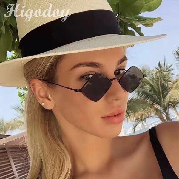 

higodoy fashion metal rhombus sunglasses women irregular vintage small frame sun glasses goggle uv400 ladies oculos gafas de sol, White;black