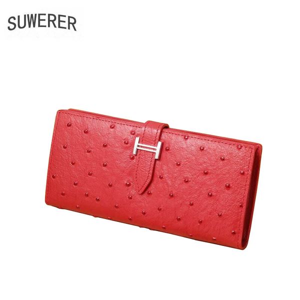 

leather bags long european and american fashion ostrich grain leather wallet drawstring buckle women's clutch