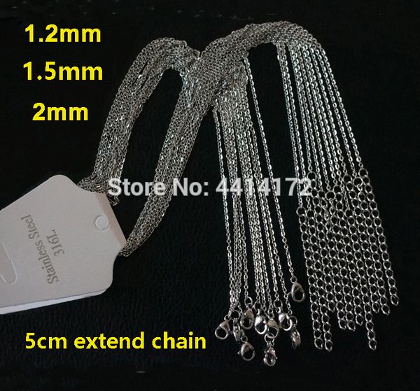 

wholesale 50pcs silver color 1.2 1.5mm 2mm thin welding cross chains stainless steel necklaces have extender women men's jewelry
