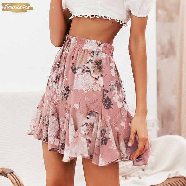 

summer bohemian skirt floral print women elastic high waist ruffled mini skirt female casual beach short skirts 2019, Black