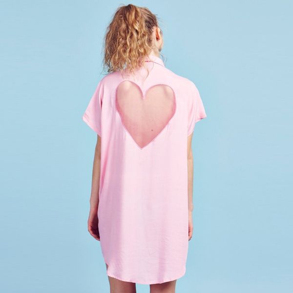 

haoduoyi2019 summer new style european and american minimalist short sleeve back heart shape single breasted fashion shirt, White