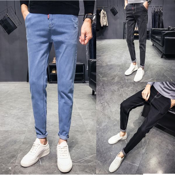 

2019 spring and new summer self-cultivation casual japanese original wild loose cotton jeans hip hop streetwear, Blue