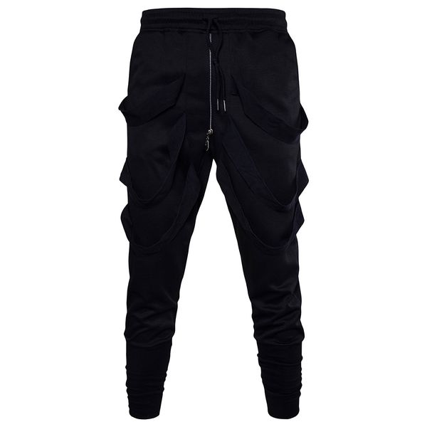 

2020 spring new designer pants mens black wave harem pants low crotch casual multi-webbing casual sweatpants men s fashion trouser