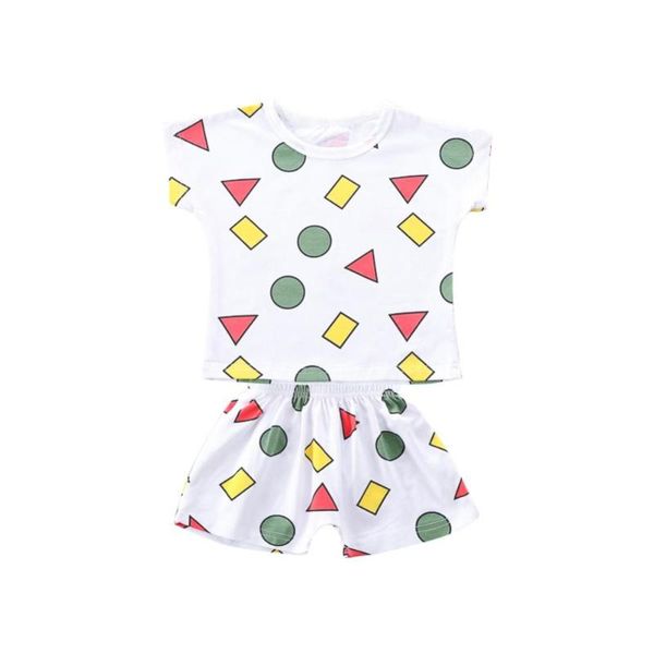 

two-pieces summer cartoon o-neck casual baby girls clothing sets, White