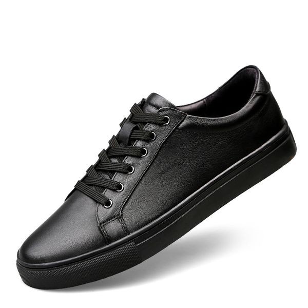 

men sneakers new fashion soft simple casual shoes men comfortable breathable ultra-light genuine leather white shoe, Black