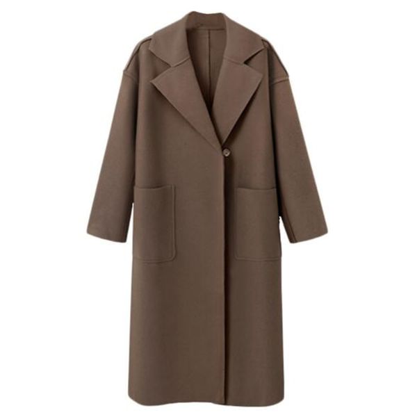 

2018 new korean version of autumn and winter solid color windbreaker cashmere woolen coat long woolen coat, Black