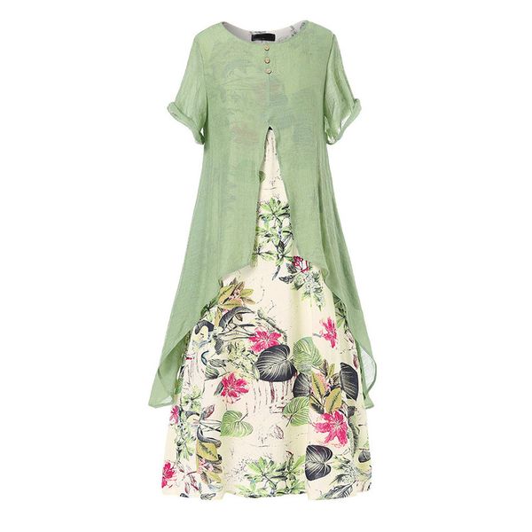 

womens maxi beach dress 2019 summer short sleeve casual bohemian print stitching irregular long dresses, Black;gray
