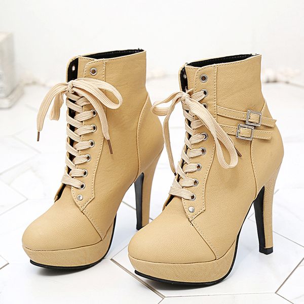

boots high-heeled shoes cross straps women's waterproof platform, Black