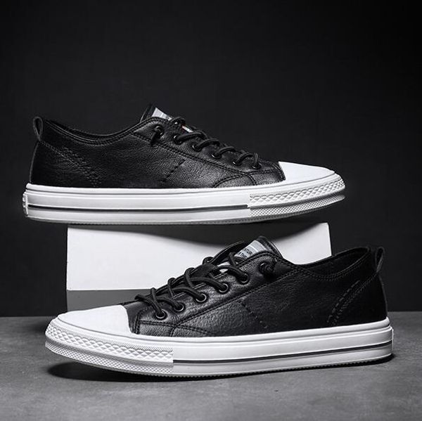 

men's fashion leather shoes man street trend casual ventilate white shoes trendy slip on chunky loafers sneakers running, Black