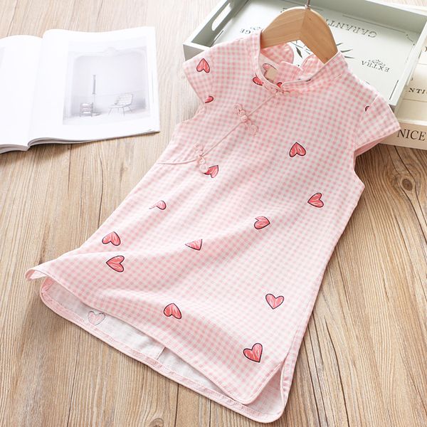 

2020 summer baby girls fresh plaid graffiti cheongsam dress, Red;yellow