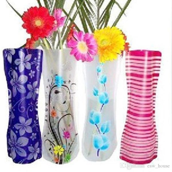 Vaso di acqua in plastica trasparente in PVC Vaso di fiori pieghevole ecologico 1500 pz / lotto Vaso riutilizzabile per la festa nuziale Decorazione della casa