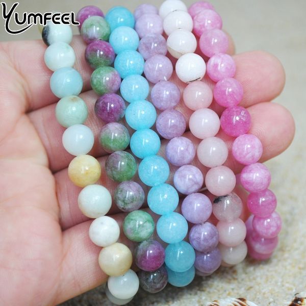 

yumfeel brand new natural stone beads bracelet 8mm amethyst rose quartz agate lavender jade bracelet women jewelry gifts, Black