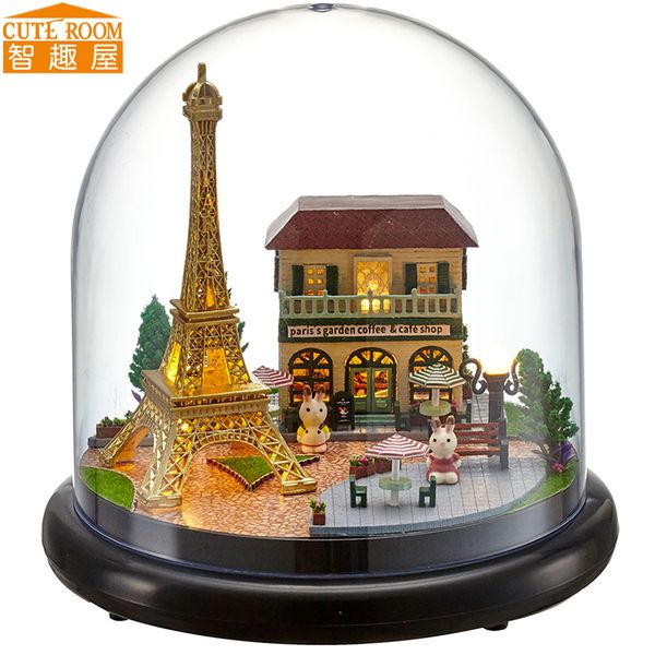 

cutebee diy house miniature with furniture led music dust cover model building blocks toys for children casa de boneca b018