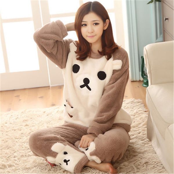 

july's song flannel women pajama sets autumn winter pajamas cartoon thick warm women sleepwear cute animal female homewear, Blue;gray