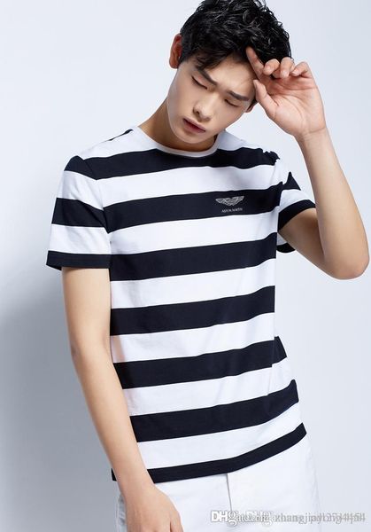 

2018 man style black and white stripe casual fashion t-shirt, White;black