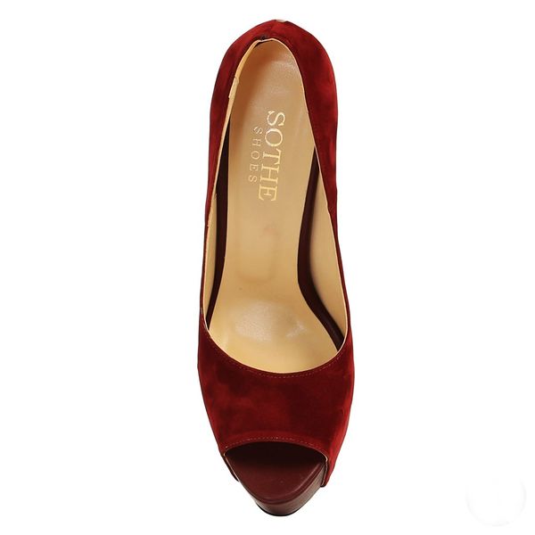 

mst-036 burgundy suede super high heels shoes platform shoes thin heel large size 14cm, Black