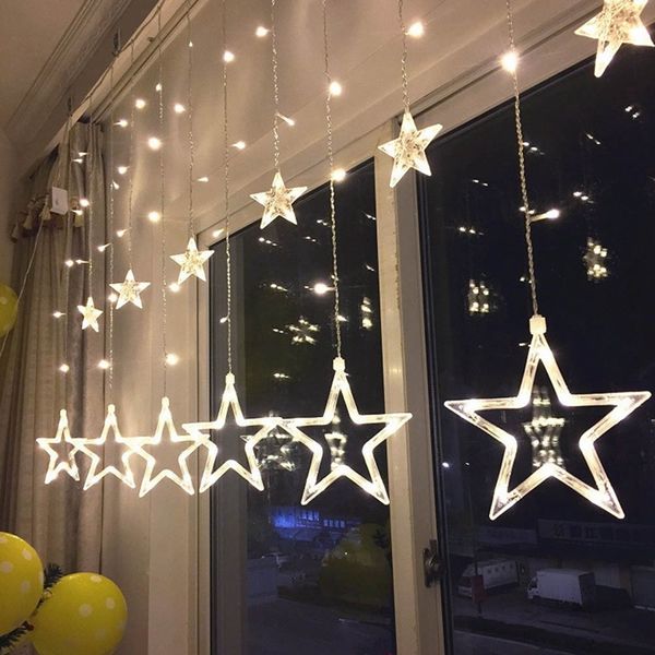 Star Shaped Led Lights String Warm White Christmas Ornaments Outdoor Garland Curtain Window Bedroom Xmas Fairy Lamp Decor Christmas Crafts Christmas