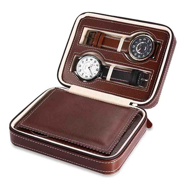 

black zippered watches box travel case - watch organizer collection - pu leather (coffee-4 slots, Black;blue
