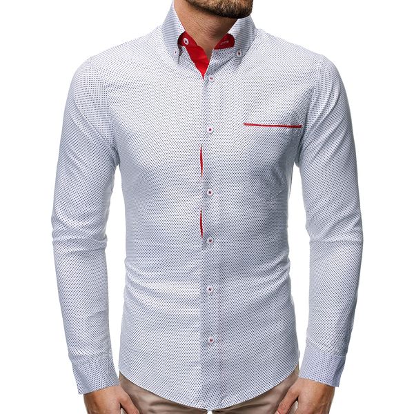

men's fashion point printed leisure business long sleeve shirts, White;black
