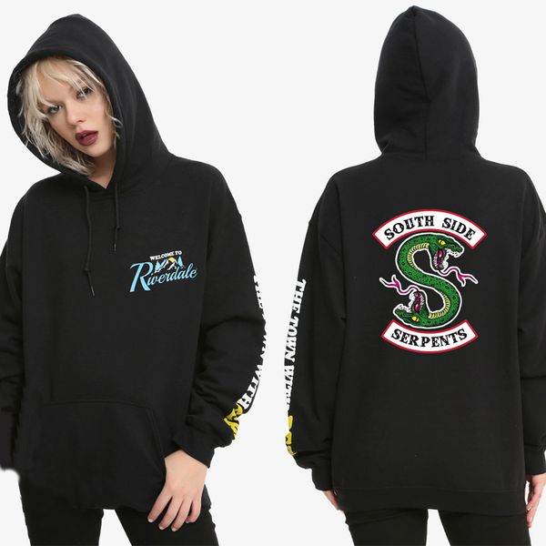 

womens clothes womens hoodie riverdale south side serpents hoodie sweatshirts southside funny cartoon print men pullovertracksuit female, Black
