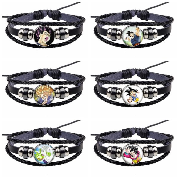 

black leather bracelet cartoon p bracelet vegeta god goku gohan trunks piccolo cosplay accessories, Golden;silver