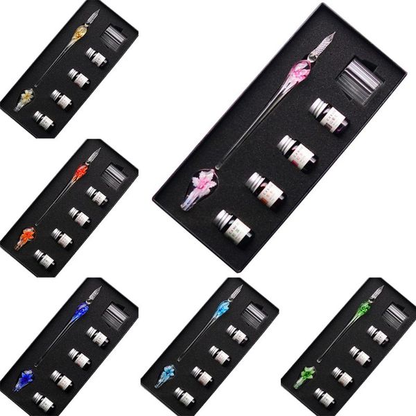 

7pcs/set handmade floral glass pen dip writing ink signature pens set for school stationery gifts art decoration supplies