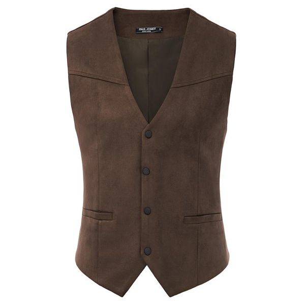 

men's vests men faux suede vest waistcoat sleeveless deep v-neck snap-button placket formal casual evening party slim male coats, Black;white
