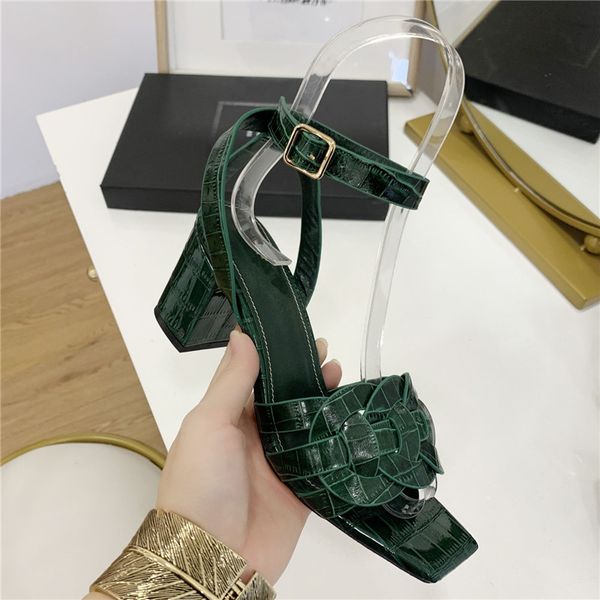 

classic sandals lady summer 2020 designer luxury fashion brand sandals metal buckle real leather elegant superstar high heeled women's, Black
